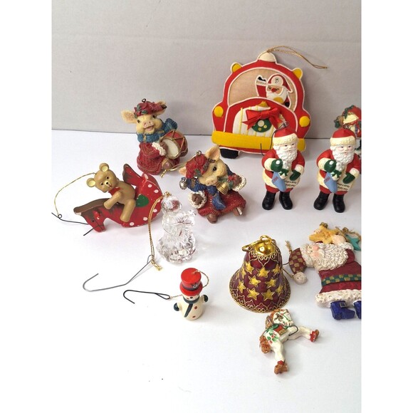 Vintage Christmas Tree Ornaments Lot of 15 Santa Wood Fabric Glass Ceranmic - Picture 2 of 12